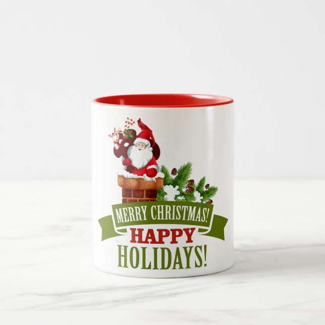 Frohe Weihnachts-Klassik-Tasse Zweifarbige Tasse (Mittel)