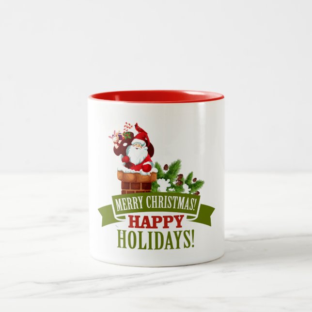Frohe Weihnachts-Klassik-Tasse Zweifarbige Tasse (Mittel)