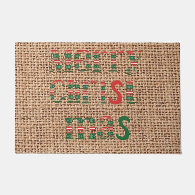 Frohe Weihnachts-Klassiker auf Burlap niedlich Fußmatte (Vorderseite)