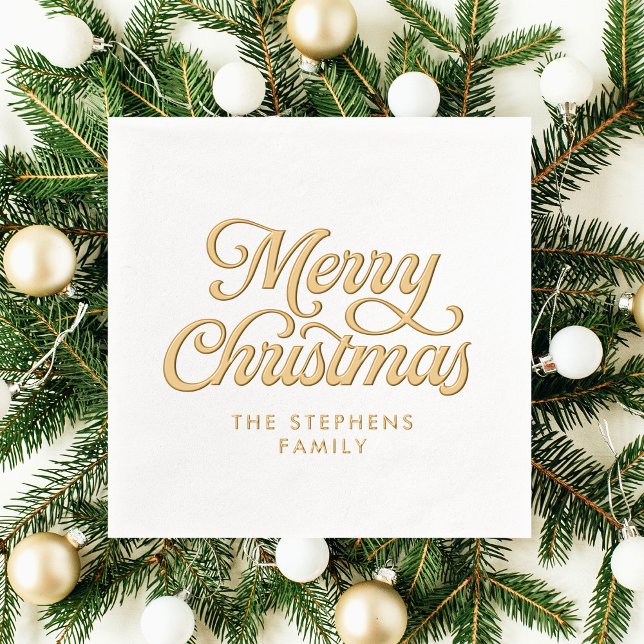 Frohe Weihnachts klassische Retroskriptparty Servietten Mit Folie (Von Creator hochgeladen)