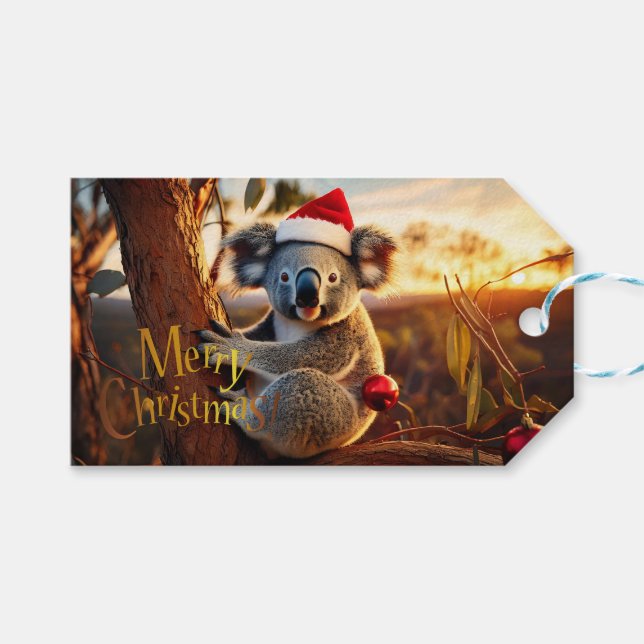 Frohe Weihnachts-Koala in Gumtree Geschenkanhänger (Vorderseite (Horizontal))