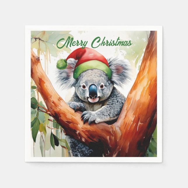 Frohe Weihnachts-Koala in Gumtree Serviette (Vorderseite)