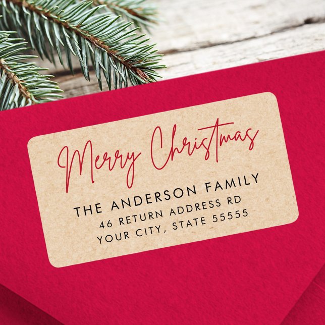 Frohe Weihnachts-Kraft-Papier aussehen Rücksendead Adressaufkleber (Merry Christmas Kraft paper look return address Label)