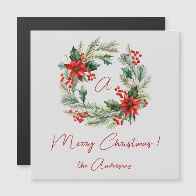 Frohe Weihnachts-Kranz-Magnetkarte Magnetkarte (Vorne/Hinten)