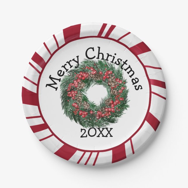 Frohe Weihnachts-Kranz-Teller Pappteller (Vorderseite)
