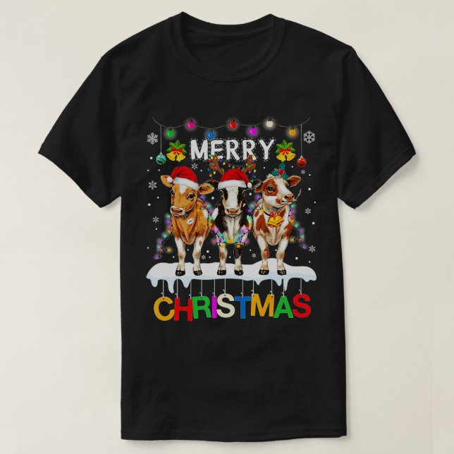 Frohe Weihnachts Kuh Bauer Weihnachtsmannmütze Xma T-Shirt (Design vorne)
