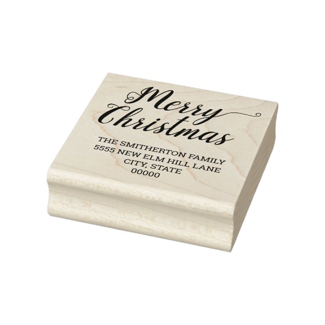Frohe Weihnachts-Kursive Skriptfamilie Name Adress Gummistempel (Stempel)