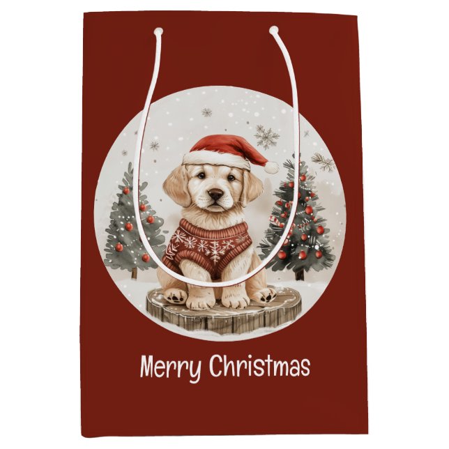 Frohe Weihnachts Labrador Retriever Puppy Mittlere Geschenktüte (Vorderseite)