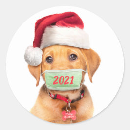 Frohe Weihnachts Labrador Welpe in Gesichtsmaske-K Runder Aufkleber
