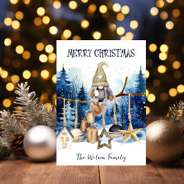 Frohe Weihnachts Lady Gnome auf Blue Forest Feiertagskarte
