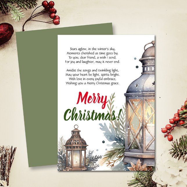 Frohe Weihnachts Lantern Gedicht Grußkarte Ankündigung (Elevate your upcoming event with this cozy Christmas invitation and heartwarming poem!)
