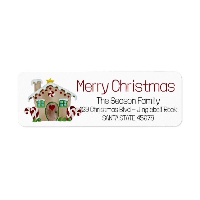 Frohe Weihnachts-Lebkuchen-Haus-Label (Vorne)