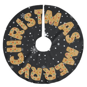 Frohe Weihnachts-Lebkuchen mit Schneeflocke Polyester Weihnachtsbaumdecke