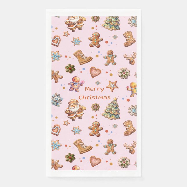 Frohe Weihnachts-Lebkuchen Niedlich Fun Pink Serviette (Vorderseite)