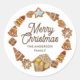 Frohe Weihnachts-Lebkuchen Runder Aufkleber