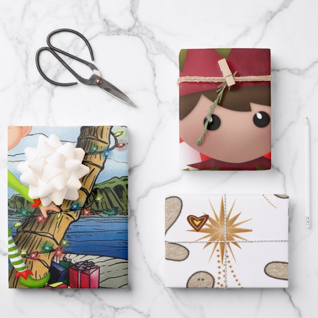 Frohe Weihnachts-Lebkuchenheftpapier Geschenkpapier Set (Vorderseite)