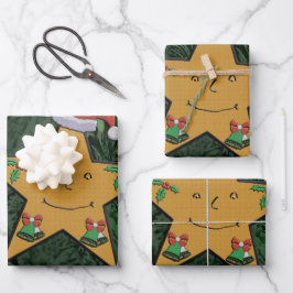 Frohe Weihnachts-Lebkuchenstar Geschenkpapier Set