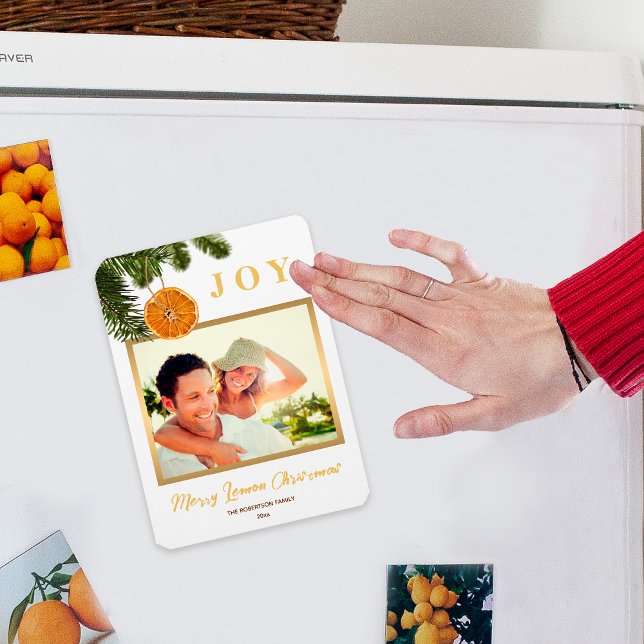 Frohe Weihnachts Lemon Gold Foto Magnet Card (Von Creator hochgeladen)
