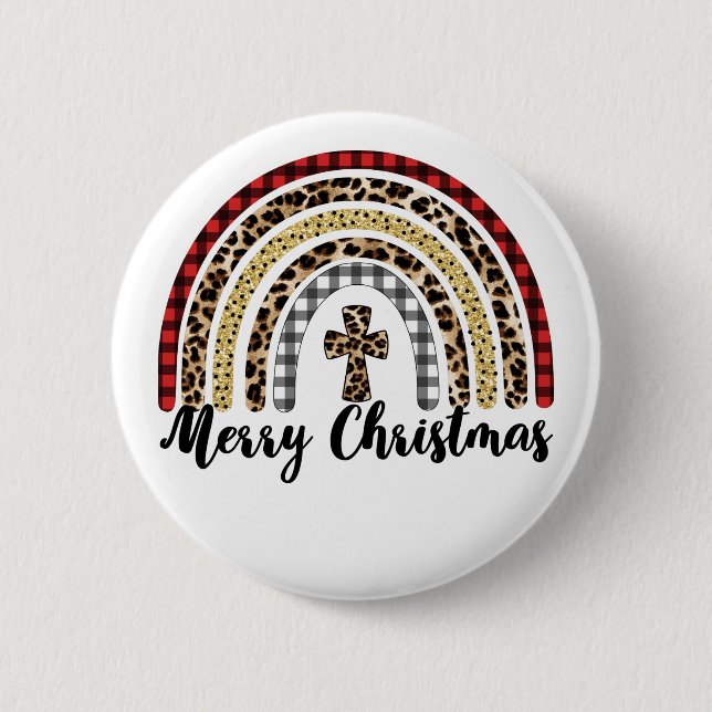 Frohe Weihnachts-Leopard Print Cross Button (Vorderseite)