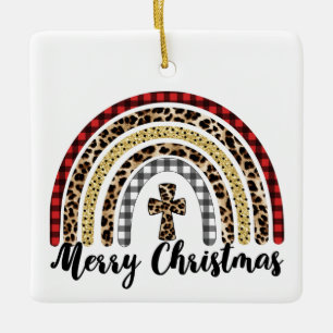 Frohe Weihnachts-Leopard Print Cross Keramikornament