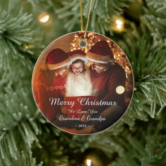 Frohe Weihnachts-Liebe Oma Opa Foto Keramik Ornament (Baum)