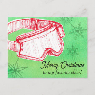 Frohe Weihnachts Lieblings-Skier-Goggles Grün Feiertagspostkarte