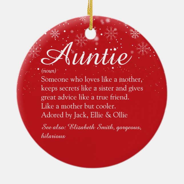 Frohe Weihnachts-Lieblings-Tante Tante Definition Keramik Ornament (Hinten)