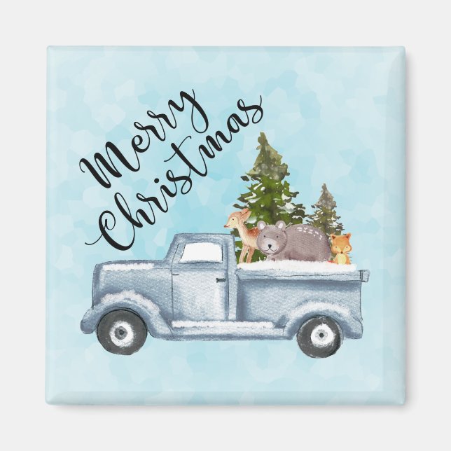 Frohe Weihnachts-LKW Tragebäume & Tiere Magnet (Vorne)