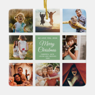 Frohe Weihnachts-Mama Dusty Green Chic FotoCollage Keramikornament
