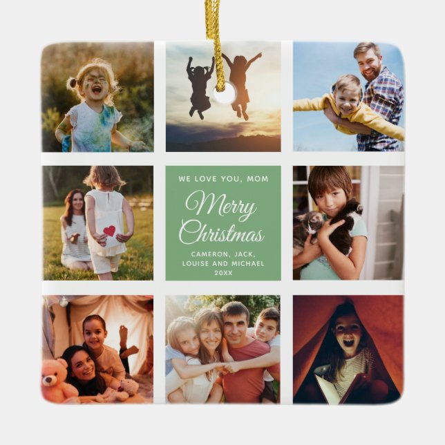 Frohe Weihnachts-Mama Dusty Green Chic FotoCollage Keramikornament (Vorderseite)