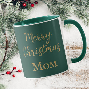 Frohe Weihnachts-Mama Grün und Gold-Script Tasse