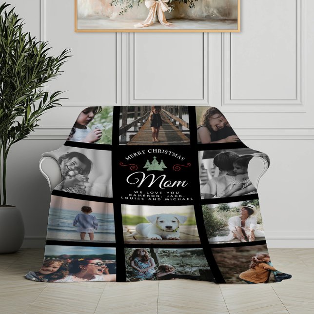 Frohe Weihnachts-Mama Moderne Familienfoto Collage Fleecedecke (Von Creator hochgeladen)
