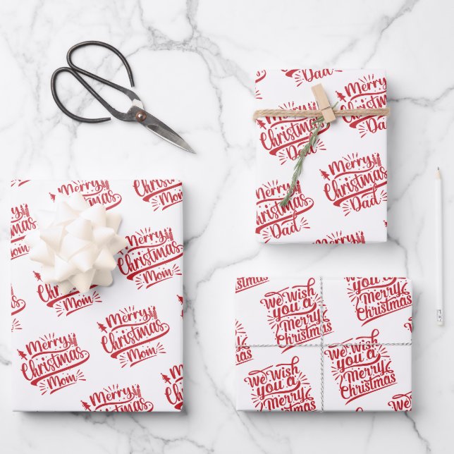 Frohe Weihnachts-Mama Vater Typografie Familienurl Geschenkpapier Set (Vorderseite)
