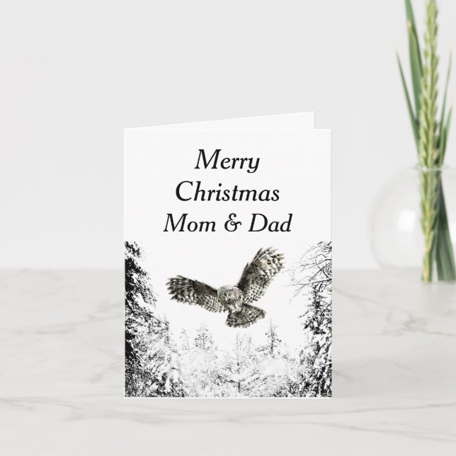 Frohe Weihnachts-Mama Vater Winterwald Owl Karte (Vorderseite)