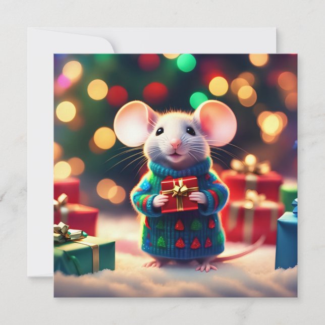 Frohe Weihnachts-Maus Grußkarte Feiertagskarte (Vorderseite)