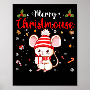 Frohe Weihnachts-Maus-Weihnachtsmannmütze Poster