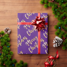 Frohe Weihnachts-Metallic-Gold-Drehbuch lila Geschenkpapier