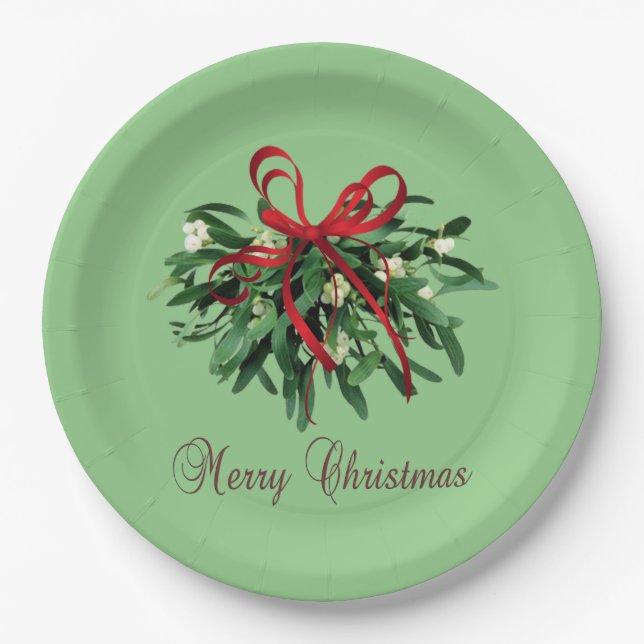 Frohe Weihnachts-Mistletoe Paper-Teller Pappteller (Vorderseite)