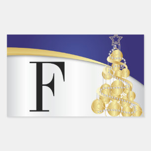 Frohe Weihnachts Monogram Bright Blue und Gold Rechteckiger Aufkleber