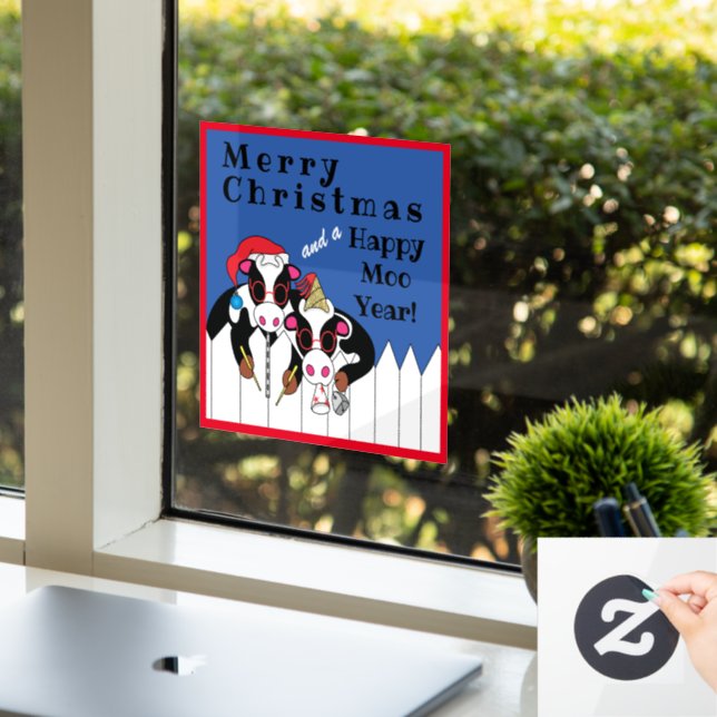 Frohe Weihnachts-Moo-Jahr-Klammern Fensteraufkleber (Büro)