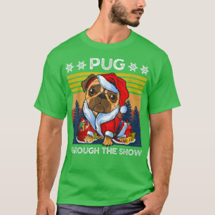 Frohe Weihnachts-Mops Hund durch den Schnee Männer T-Shirt