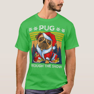 Frohe Weihnachts-Mops Hund durch den Schnee Männer T-Shirt