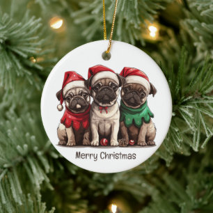 Frohe Weihnachts-Mops-Hunde Keramik Ornament