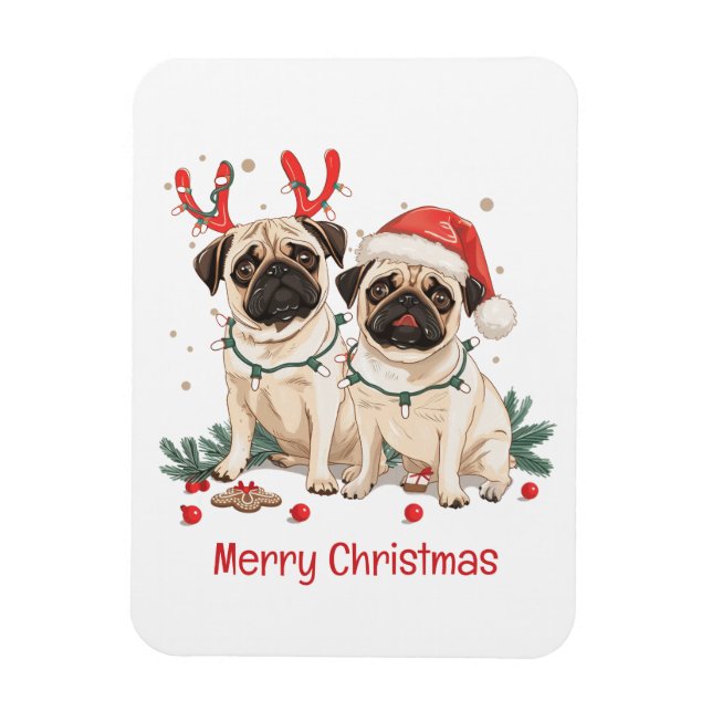 Frohe Weihnachts-Mops-Hunde Magnet (Vertikal)