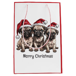 Frohe Weihnachts-Mops Hunde Santa Mittlere Geschenktüte