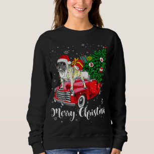 Frohe Weihnachts-Mops Lover Santa Light Red Truck  Sweatshirt