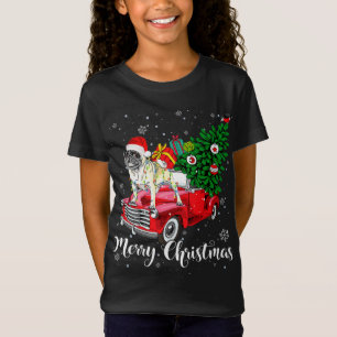 Frohe Weihnachts-Mops Lover Santa Light Red Truck  T-Shirt