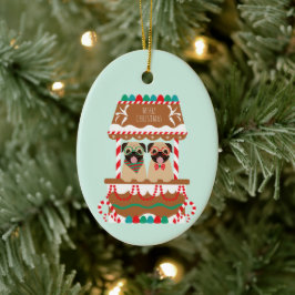 Frohe Weihnachts-Mops Weihnachtsständer Hunde Keramik Ornament