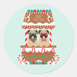 Frohe Weihnachts-Mops Weihnachtsständer Hunde Runder Aufkleber