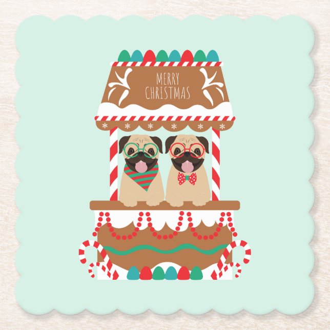 Frohe Weihnachts-Mops Weihnachtsständer Hunde Untersetzer (Vorderseite)